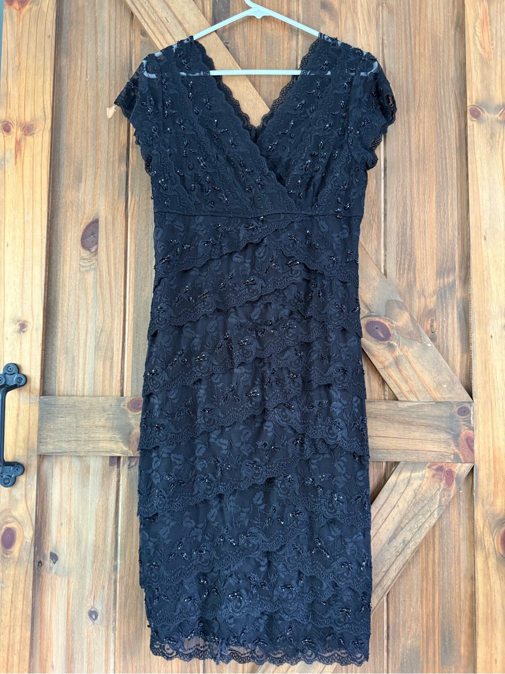 MARINA Black Lace V-Neck Midi Dress